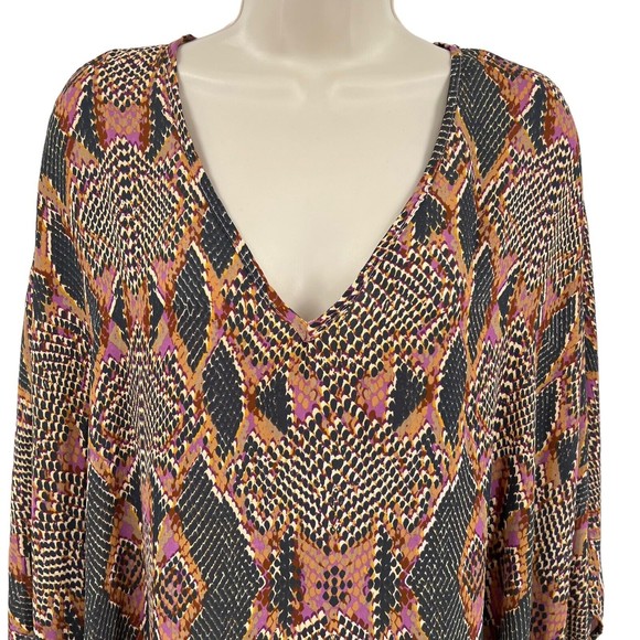 Pants Store Kimono Top Large Women's V-Neck Snake Animal Print Sheer Tunic Multi - Picture 4 of 7